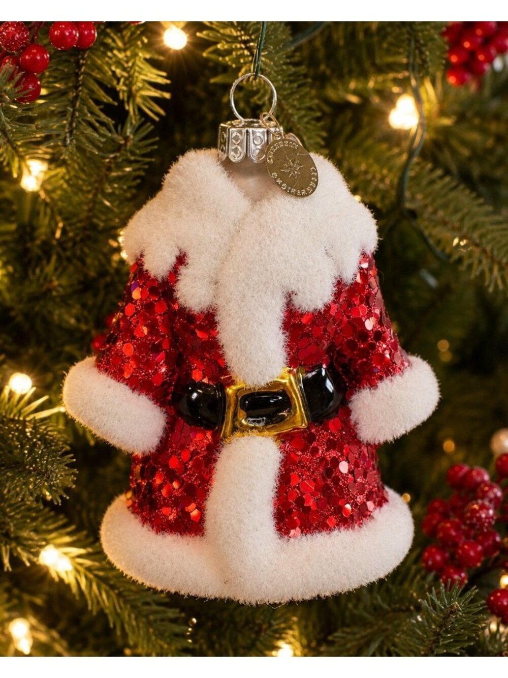 Celebrations by Radko Santa Suit Glass Ornament 5" Flocked Glitter Christopher R